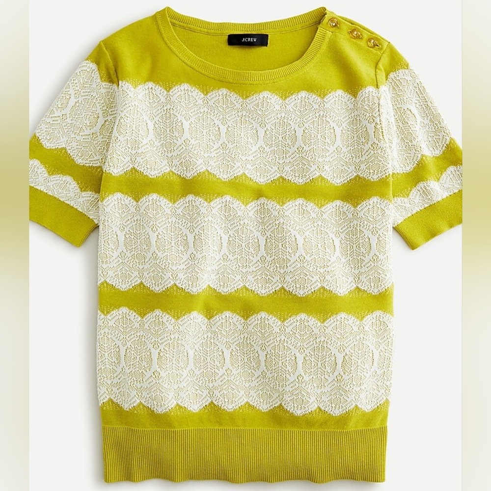 J. Crew Short Sleeve Sweater With Lace Stripe